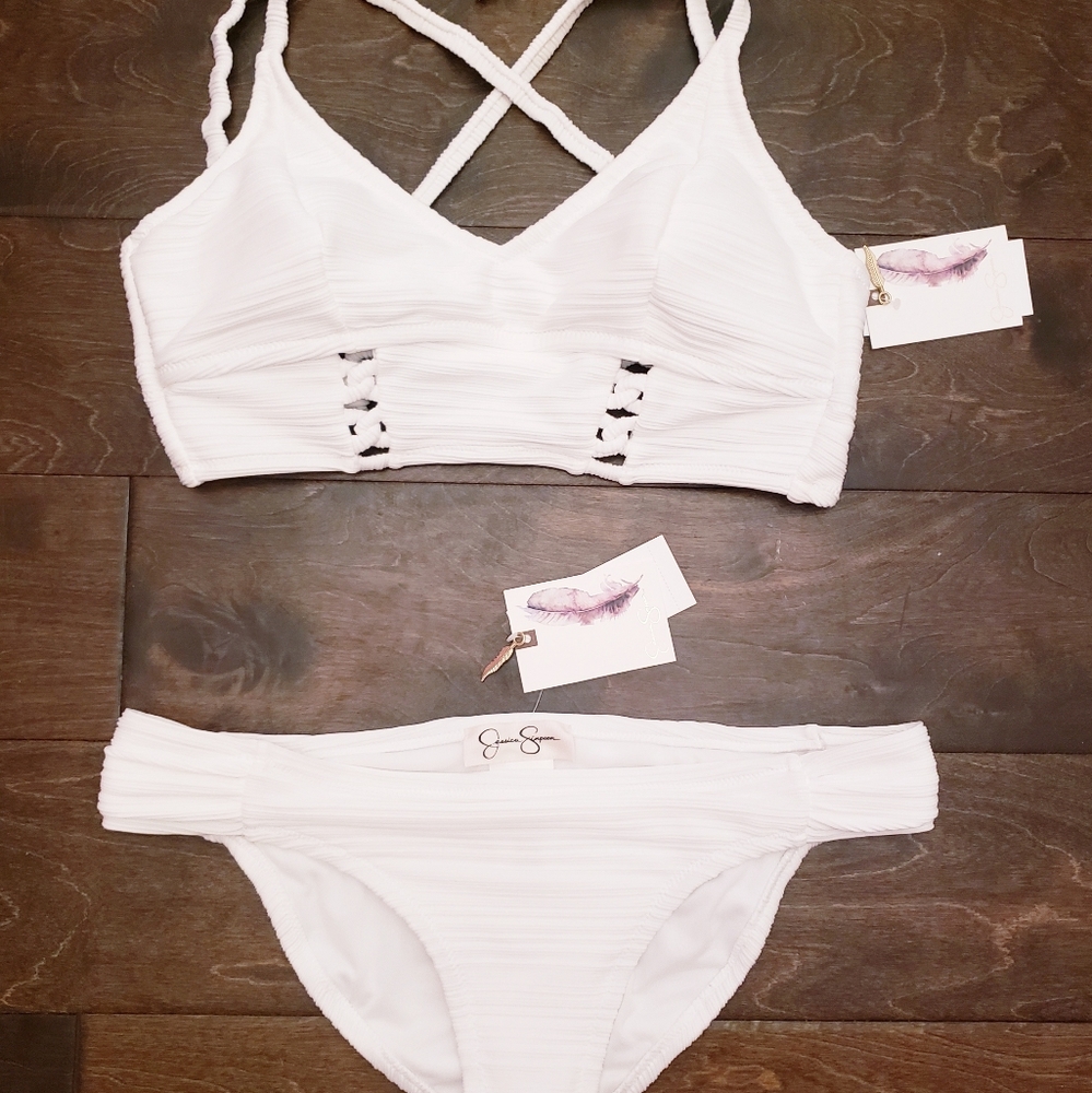 Jessica Simpson White Ribbed Bikini Set - Picture 4 of 9